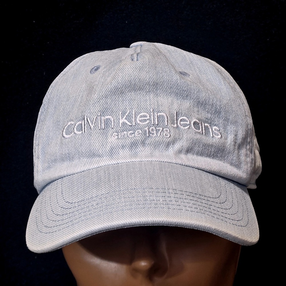 Vintage Calvin Klein Hat Cap Strapback Light Wash Blue Denim Jeans 90s Y2K